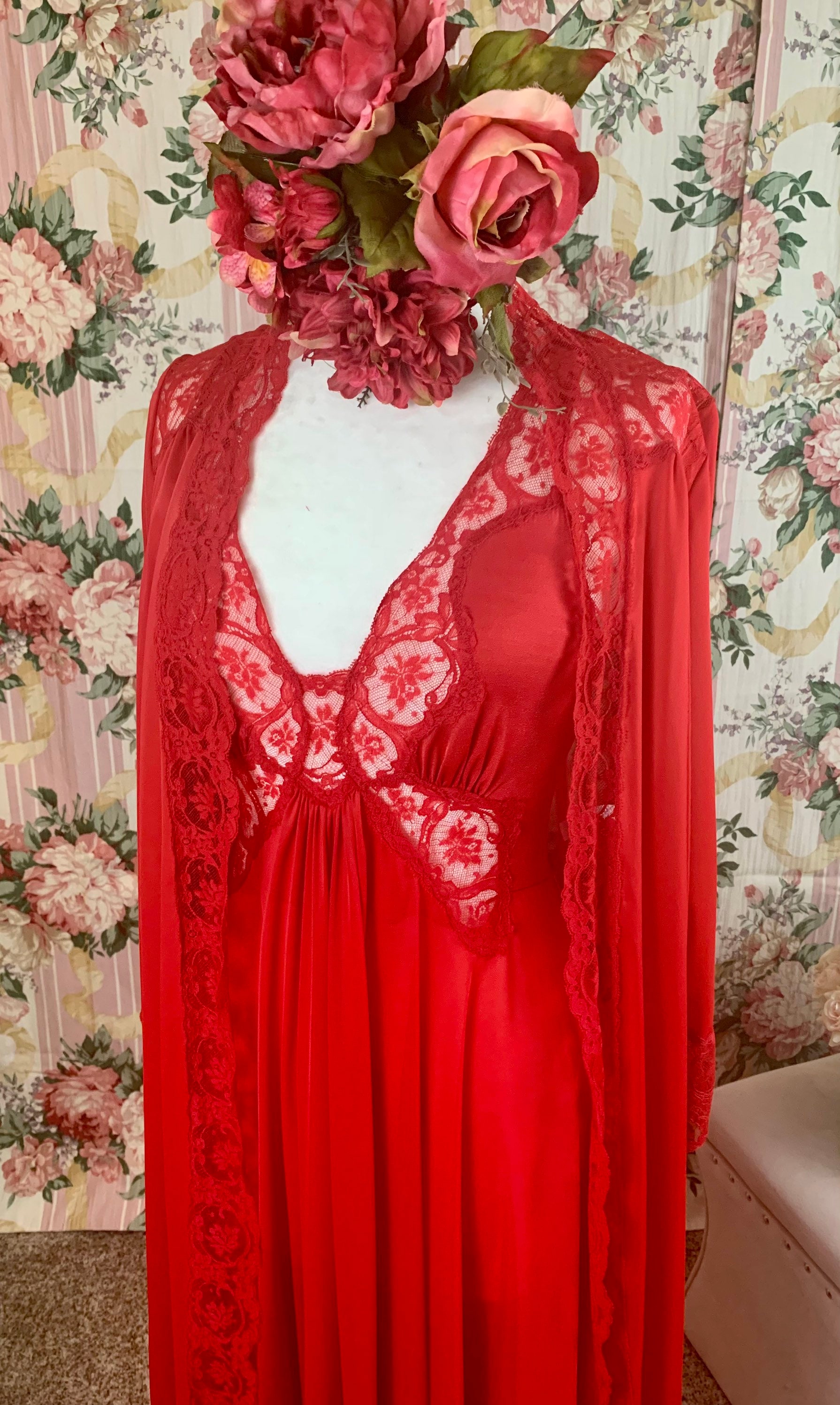 Newrose Red Olga Nightgown Set Etsy