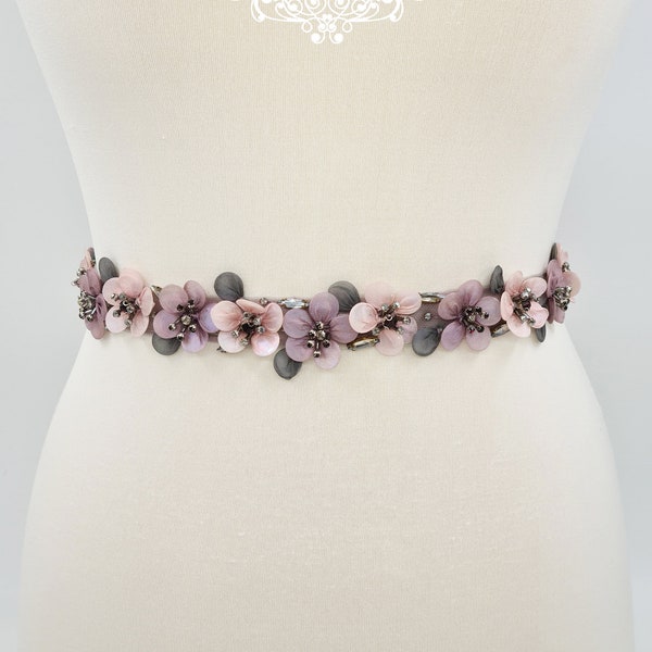 Ceinture de mariée rose poudré, ceinture de mariée mauve, ceinture à fleurs, ceinture de mariée, ceinture de robe de mariée, ceinture de mariée multicolore, ceinture tendance, ceinture de mariée blush MAUVE