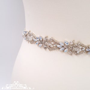 Opal bridal belt, thin bridal belt, wedding belt, bridal sash, thin wedding belt, bridal belt, opal sash, white opal belt, opal belt, GLENDA