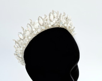 White opal headband, pearl tiara, statement headband, pearl crystal tiara, opal crown, bridal headpiece, wedding headband, Ice Queen, ORLA