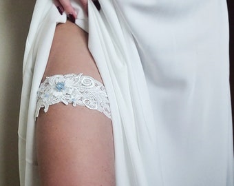 Ivory lace garter, wedding Garter, bridal garter, Ivory garter, Tossing Garter, something blue, garter bride, Guipure lace garter, STELLA