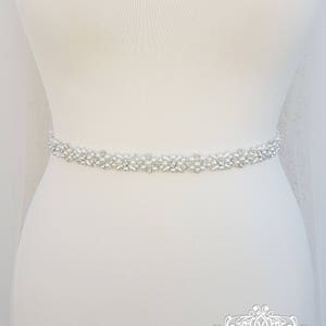 Bridal sash, thin bridal belt, thin bridal sash, thin pearl belt, thin wedding belt, wedding belt, skinny belt, pearl wedding belt, ELINA image 2