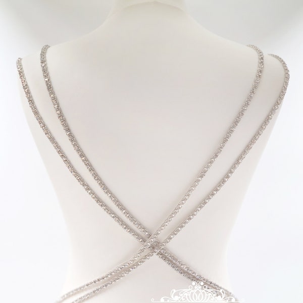 Bridal spaghetti straps, super tiny trim, sew on trim, wedding dress straps, crystal straps, thin rhinestone trim, bridal straps, ANDREIA