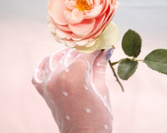 Ivory lace bridal wedding mesh short gloves SIMI