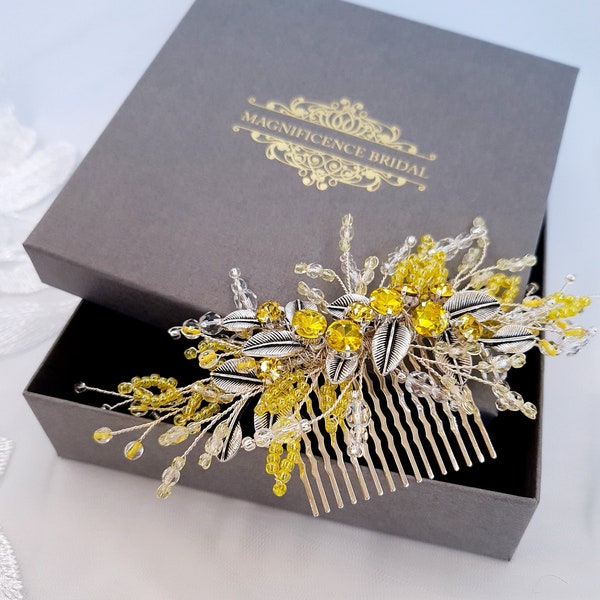 Yellow bridal comb  wedding headpiece GWENLLIAN