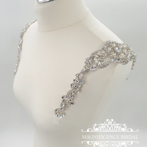 Crystal straps, wedding dress, Beaded shoulders, beaded belt, beaded straps, bridal accessories, Bridal Epaulettes, dress straps, ABBIE