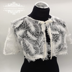 Bridal capelet, wedding capelet, beaded capelet, bridal separates, bridal cover up, shoulder cover up, feather capelet, ivory capelet FAIREN image 1