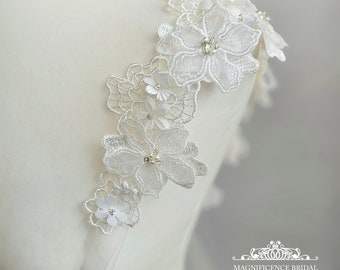 Bridal lace straps, 3D bridal straps, flower dress straps, frilly organza straps, wedding straps, shoulder cover, 3D lace straps, ALLY