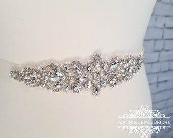 Bridal sash belt, Wedding dress sash, Rhinestone sash, Bridal applique, Pearl sash, crystal belt, beaded embellishment, bridal belt MILA