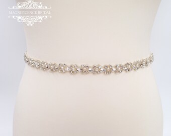 Wedding pearl and crystal thin bridal belt CAROLYN