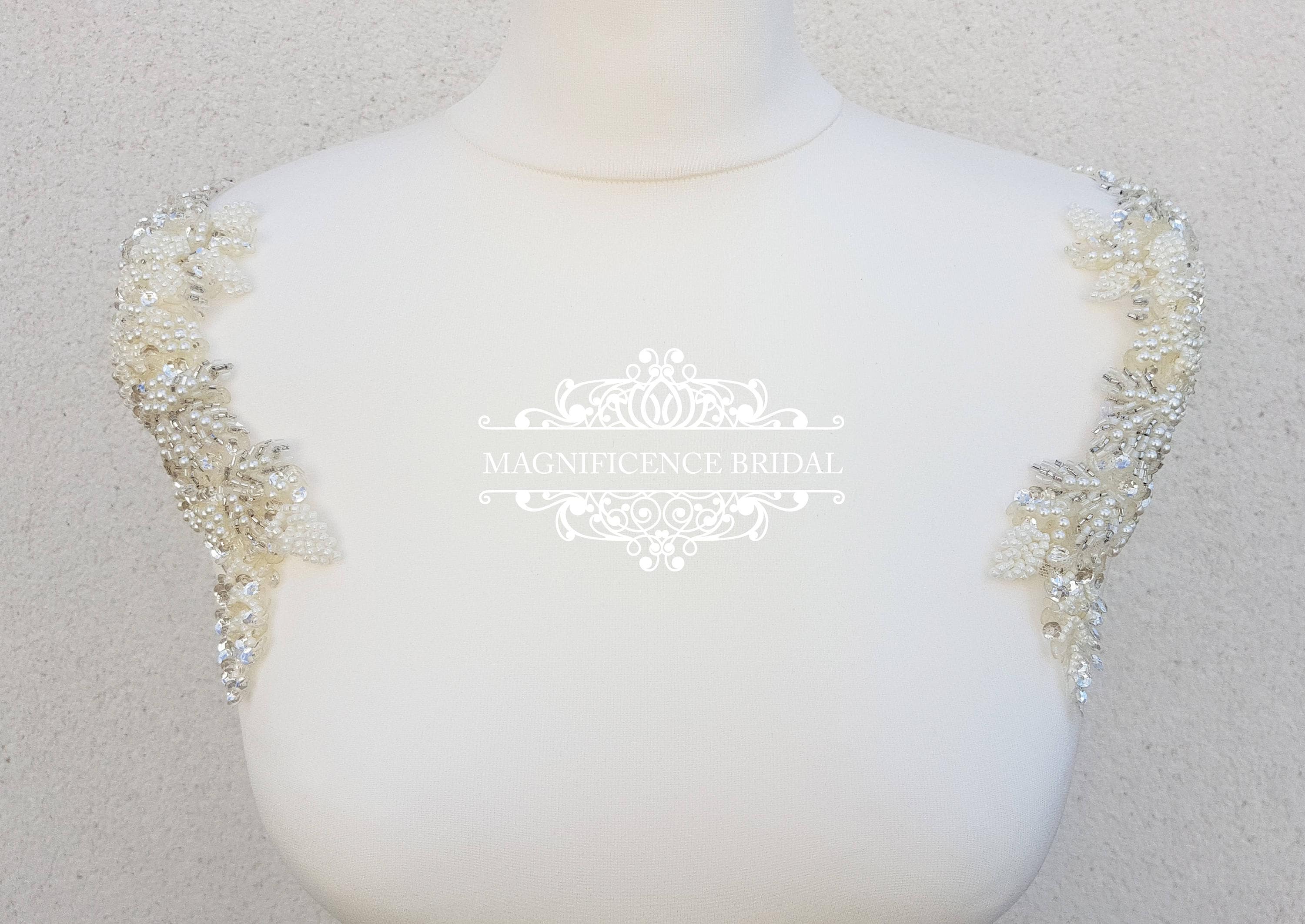 Pearl straps, Shoulder Applique, beaded applique, Shoulder beading, epaulettes, bridal straps