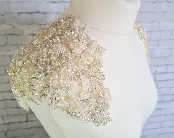 Beaded Shoulders, Luxury Applique, Shoulder Applique, Bridal Epaulettes, Bridal Applique, Dress