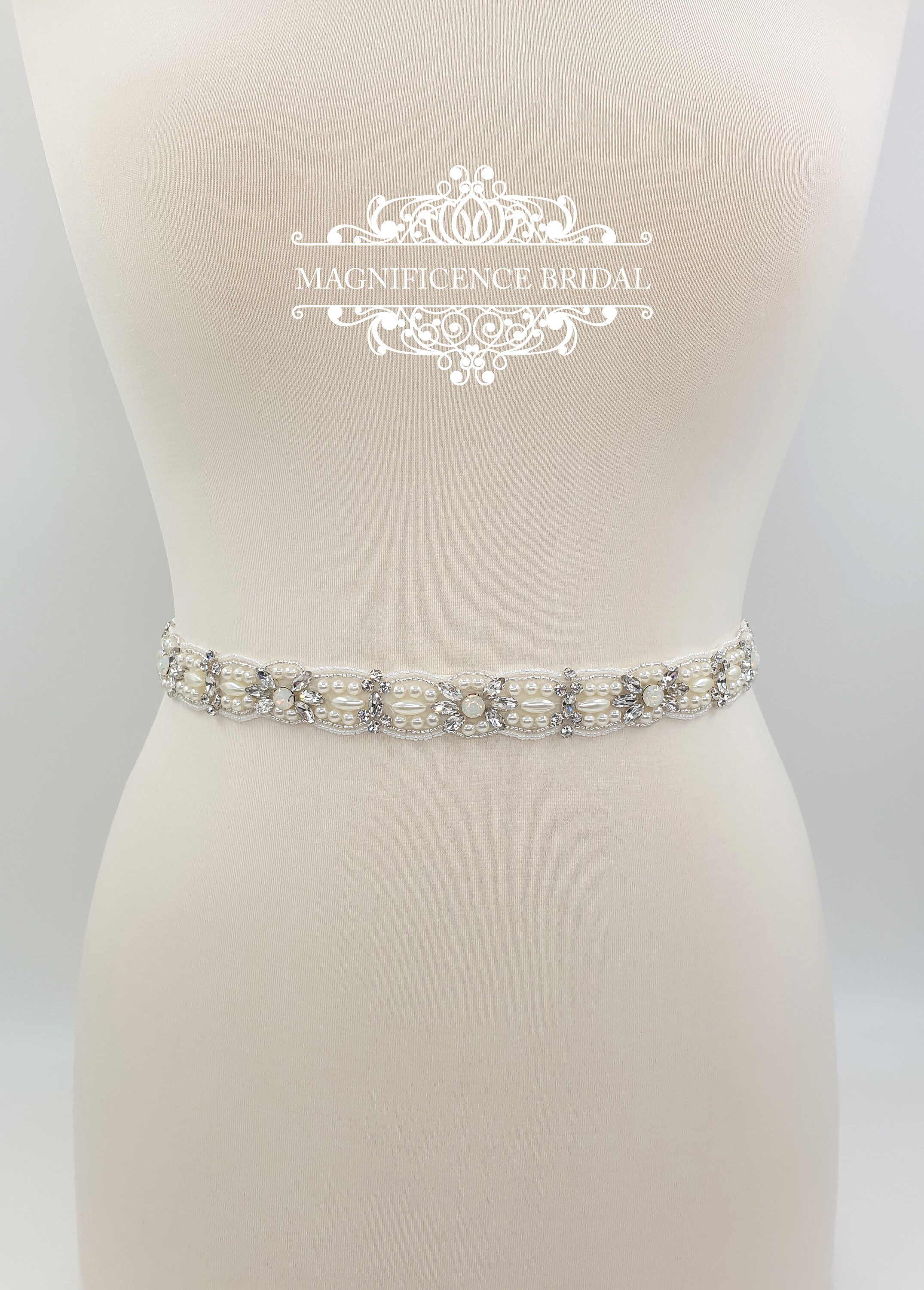Pearl wedding belt, bridal belt, beaded belt, thin bridal belt, thin