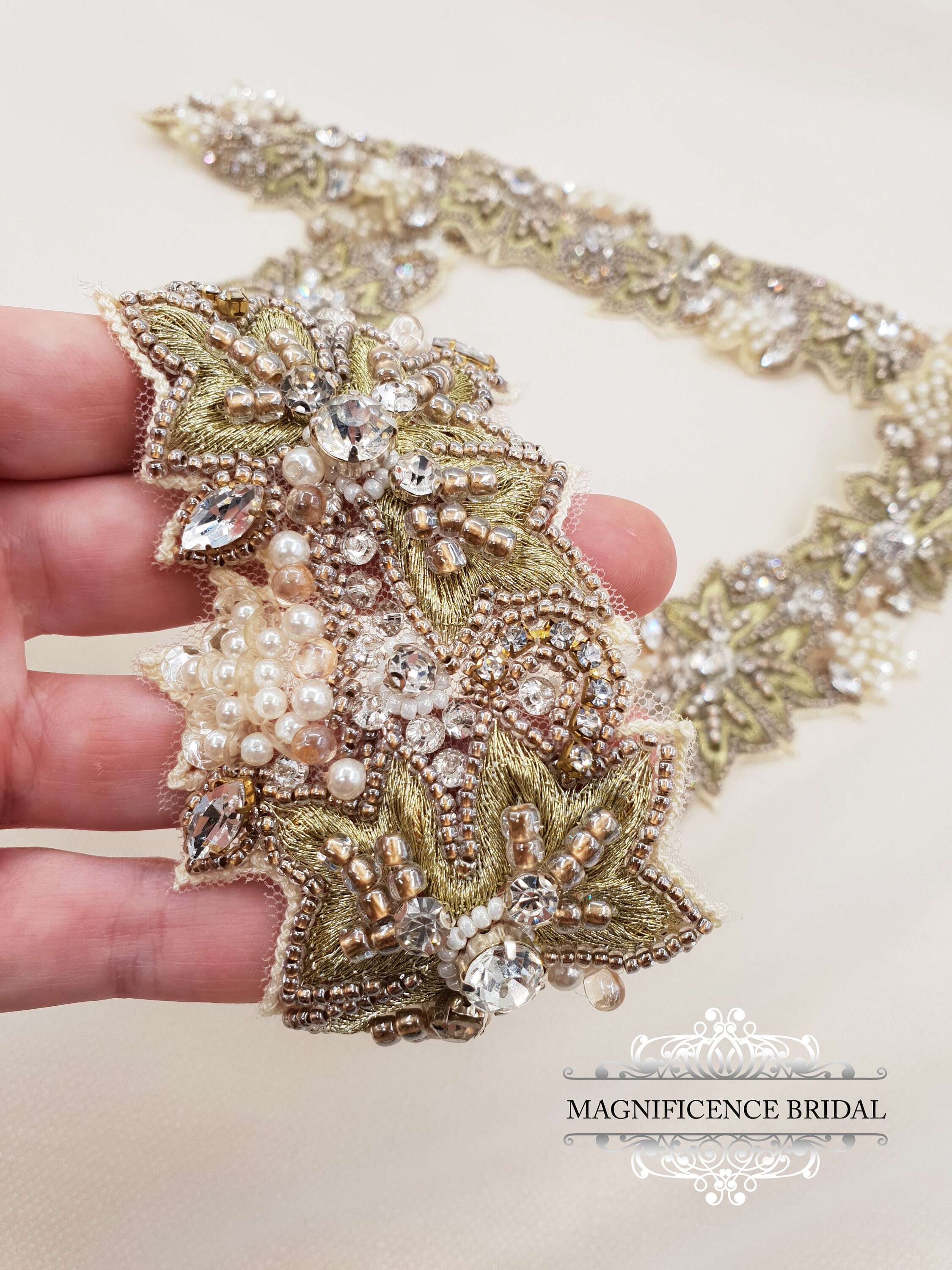 Antique gold trim, beaded belt, champagne belt, couture belt, Gold