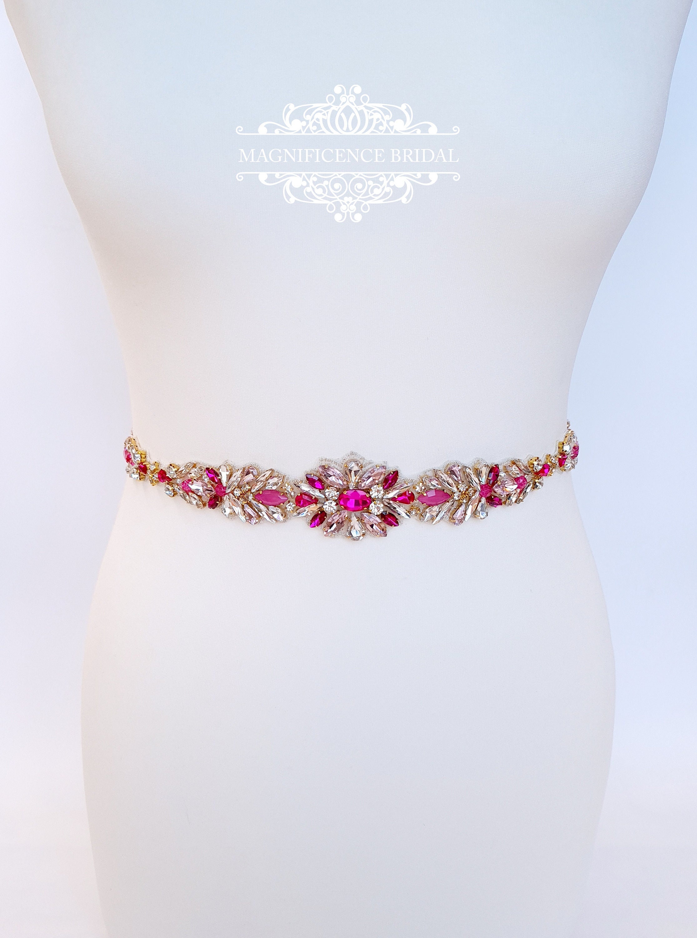 Fuchsia hot pink bridal wedding sash belt VERONICA