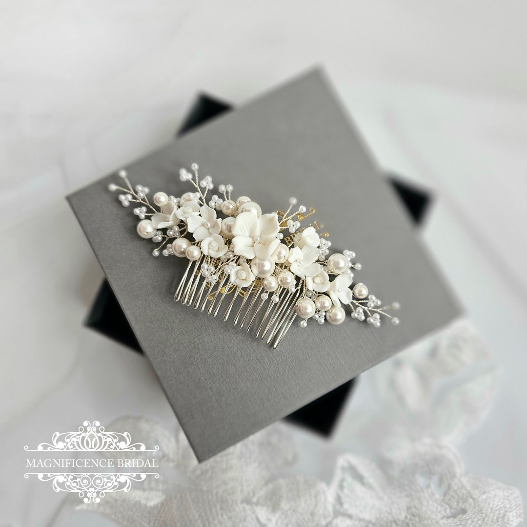 Original Boho Dried White Ivory Real Flower Hair Comb