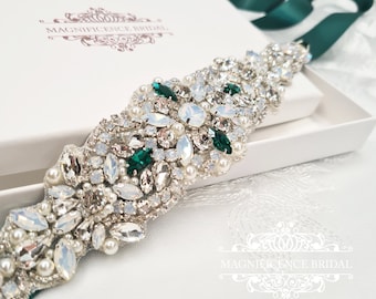 Emerald bridal sash belt green wedding ANASTASIA