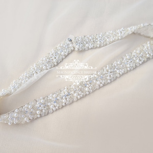 Pearl bridal belt, bridal belt, wide bridal belt, wedding dress belt, pearly belt, pearl trim, sew on belt, ivory pearl belt, sashes PAIGE