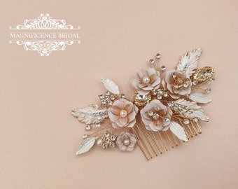 Brautkamm, Blush Haarkamm, Braut Kopfschmuck, blush Kopfschmuck, Hochzeit Kopfschmuck, Goldkamm, Blush Hochzeit, Gold Braut, Braut Haarkamm, ANYA