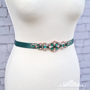 Emerald green sash, emerald green belt, Bridesmaid sash, gold bridal belt, green sash belt, bridal belt, wedding belt, Christmas, ELISHA image 6