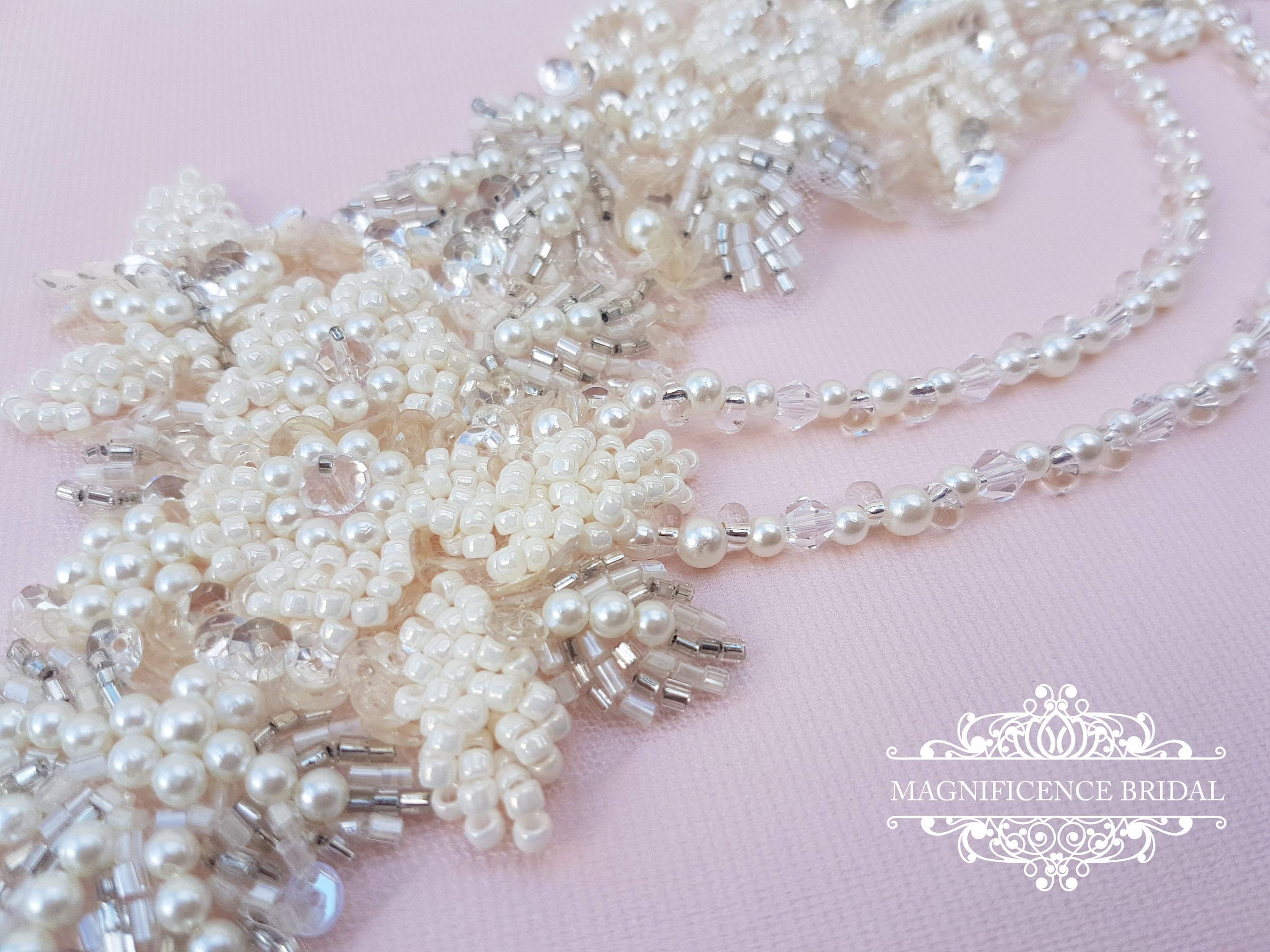 Pearl straps, Shoulder Applique, beaded applique, Shoulder beading