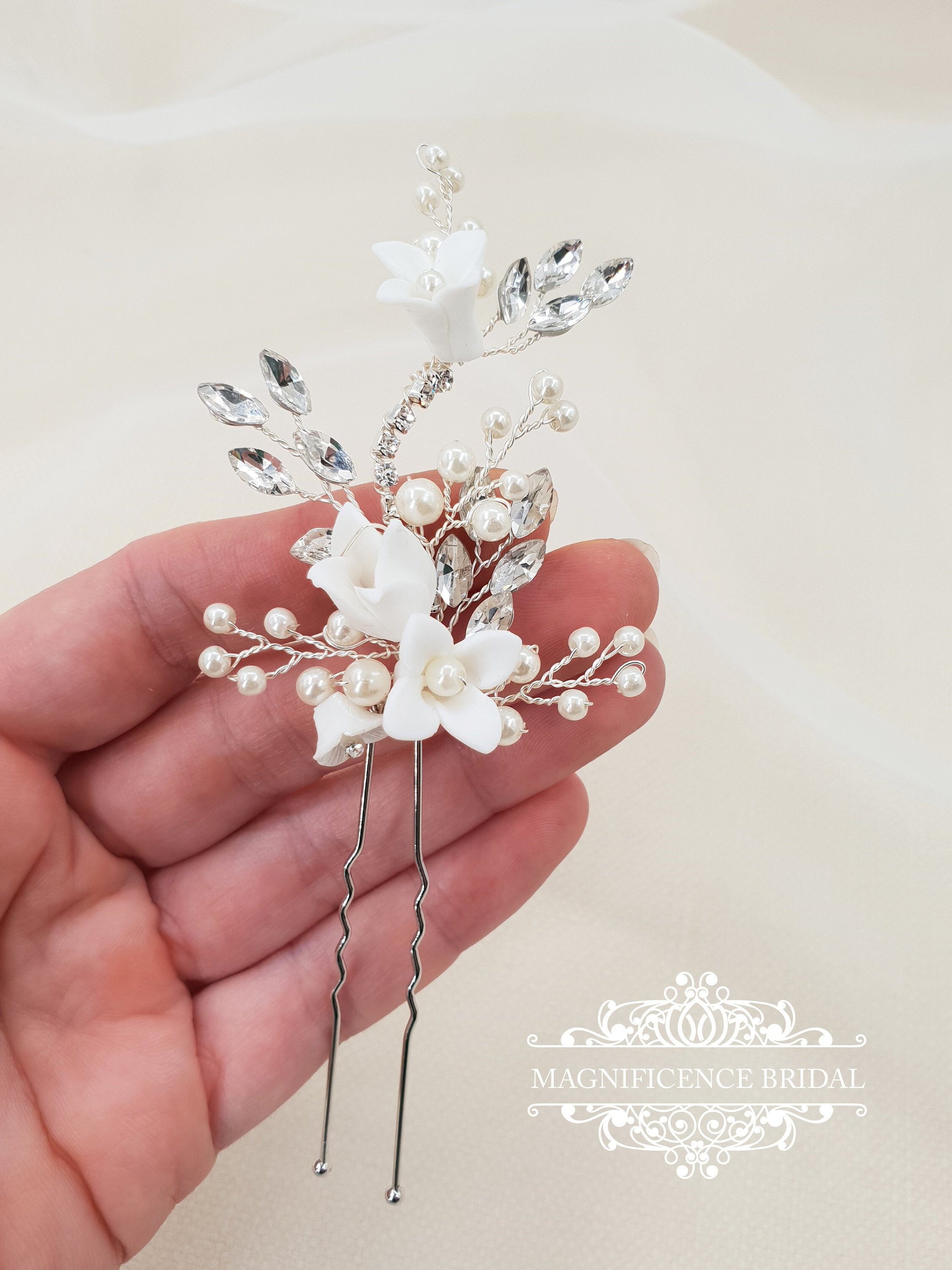 Pearl hair pin, hair pin set, bridal hair pin, Bridal headpiece