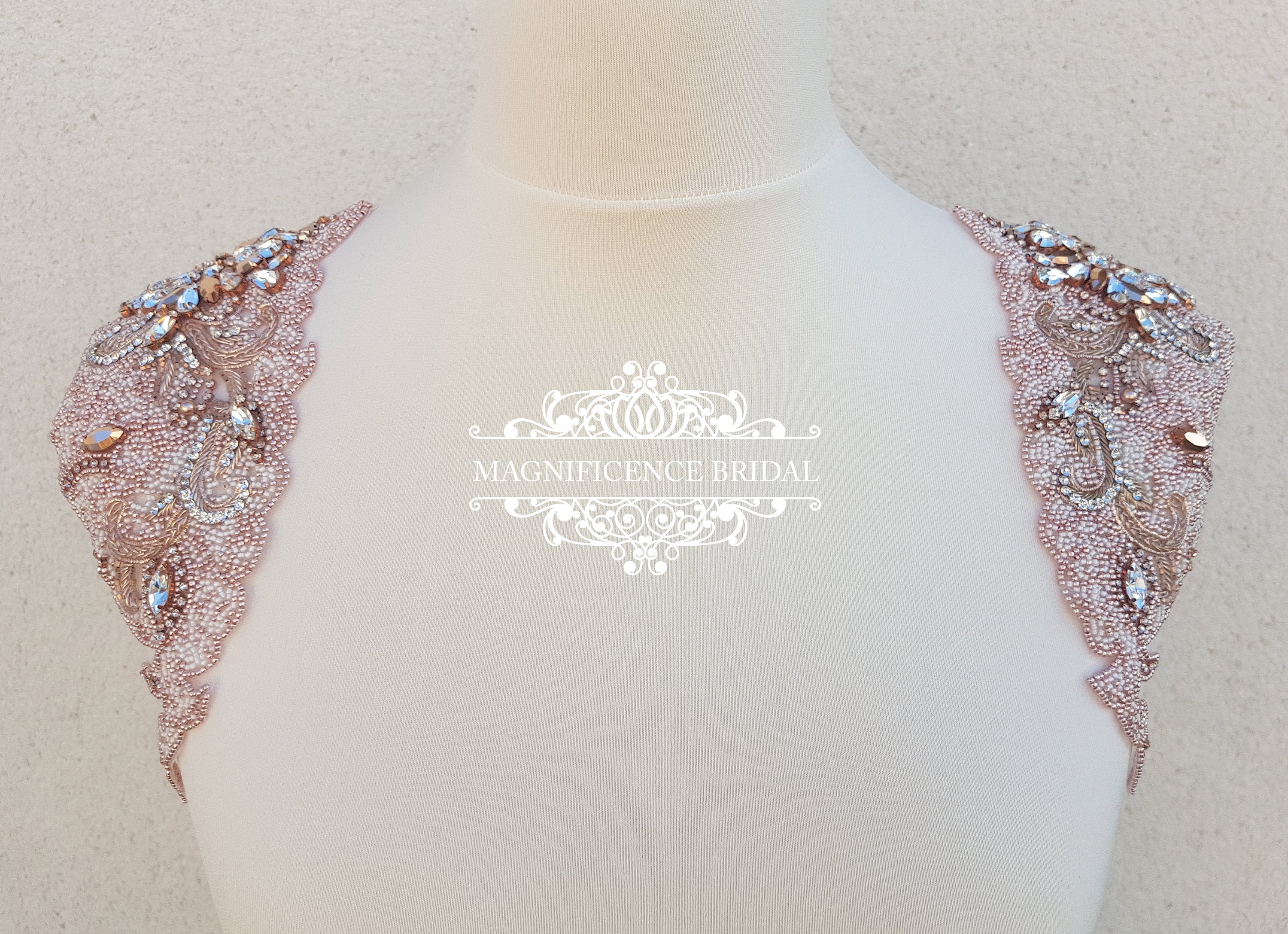 Rose gold shoulders, Rose gold applique, Shoulder Applique, Bridal