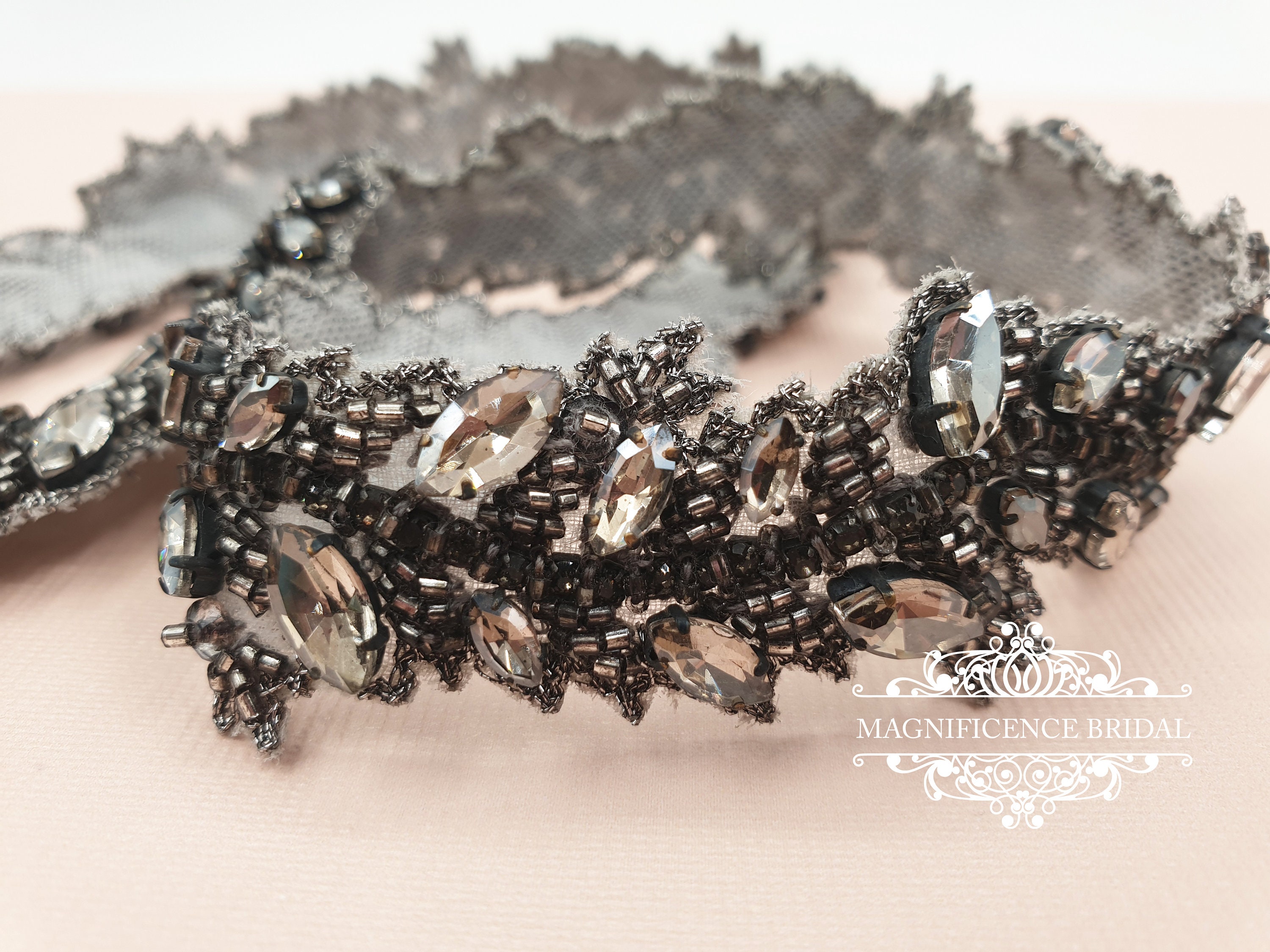 Black Bridal belt, black beaded belt, black diamond, black crystal