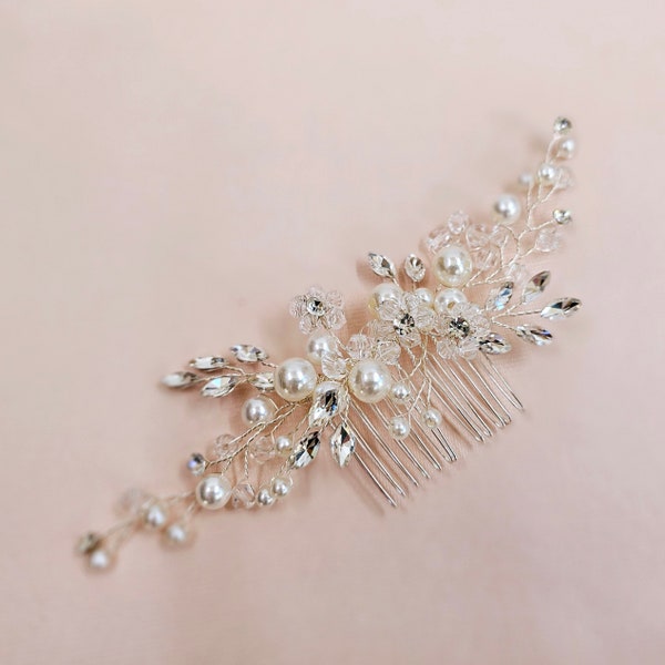 Pearl bridal comb, wedding hair piece, bridal headpiece, bridal hair comb, pearl headpiece, pearl crystal comb, JESSICA