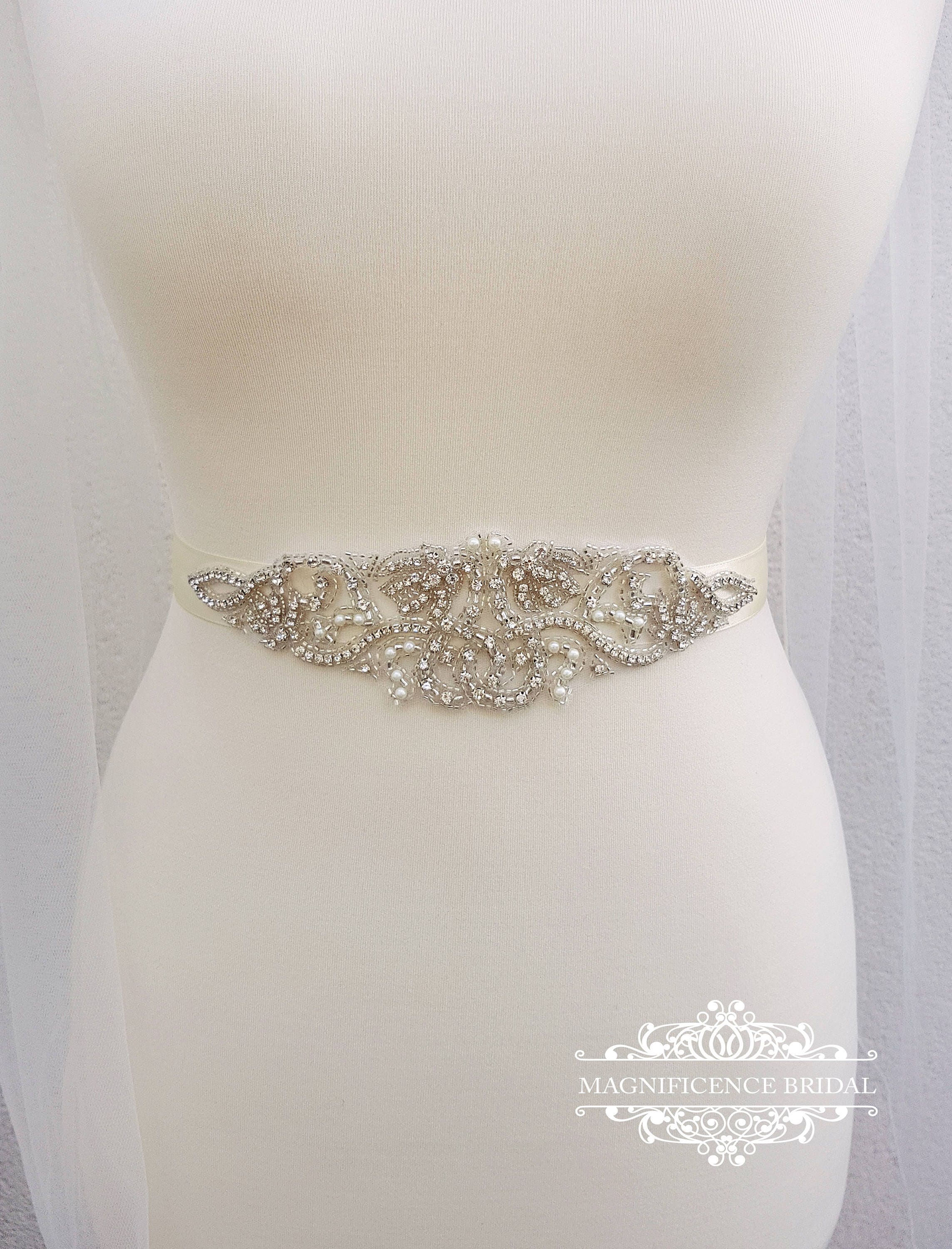 Art Nouveau belt, bridal belt, Art Nouveau wedding, beaded applique