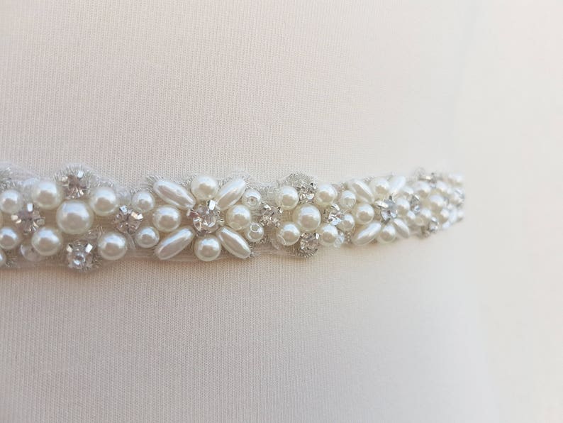 Bridal sash, thin bridal belt, thin bridal sash, thin pearl belt, thin wedding belt, wedding belt, skinny belt, pearl wedding belt, ELINA image 3