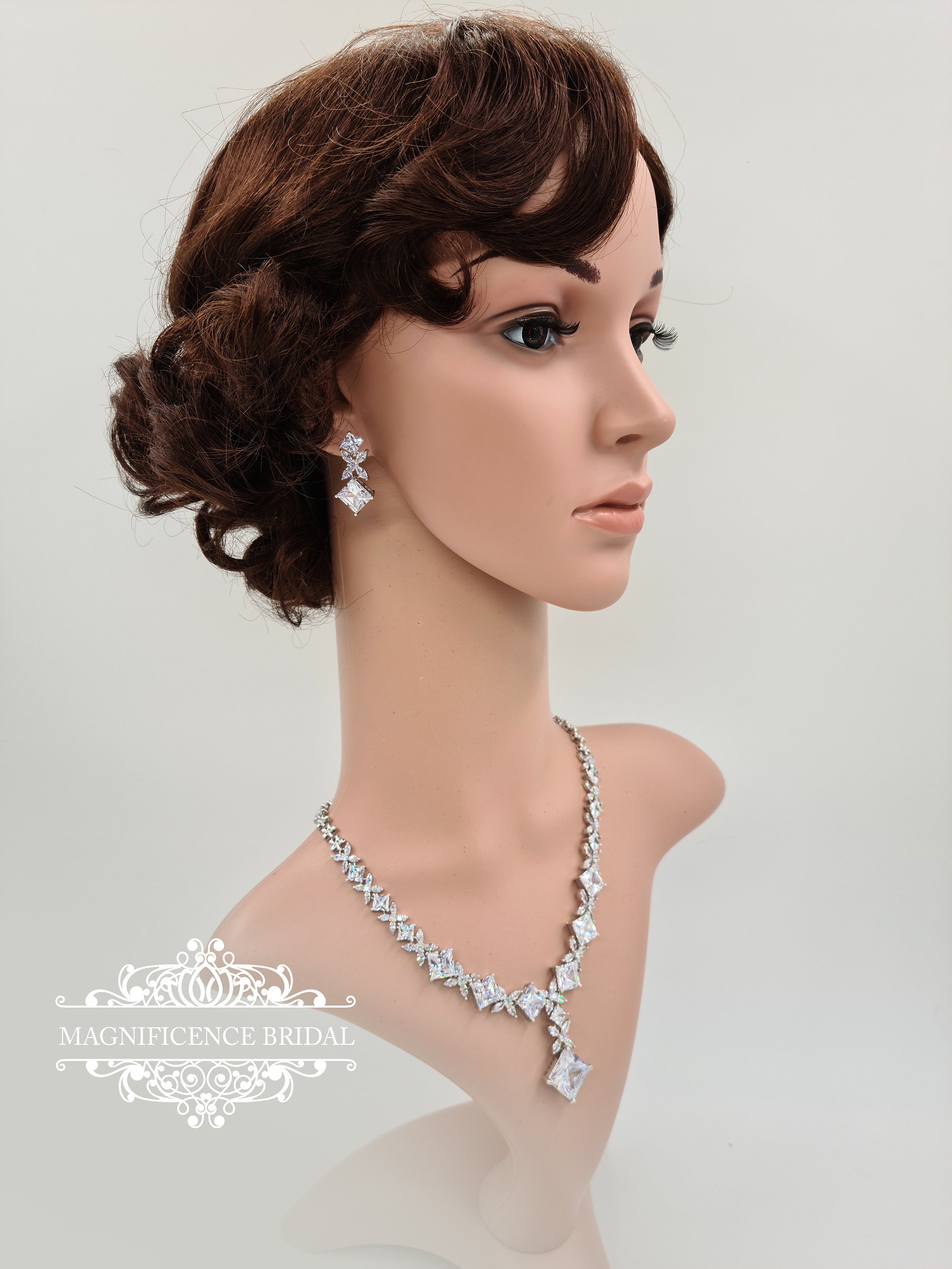 Bridal jewelry, sparkly bridal set, cz bridal set, statement jewelry