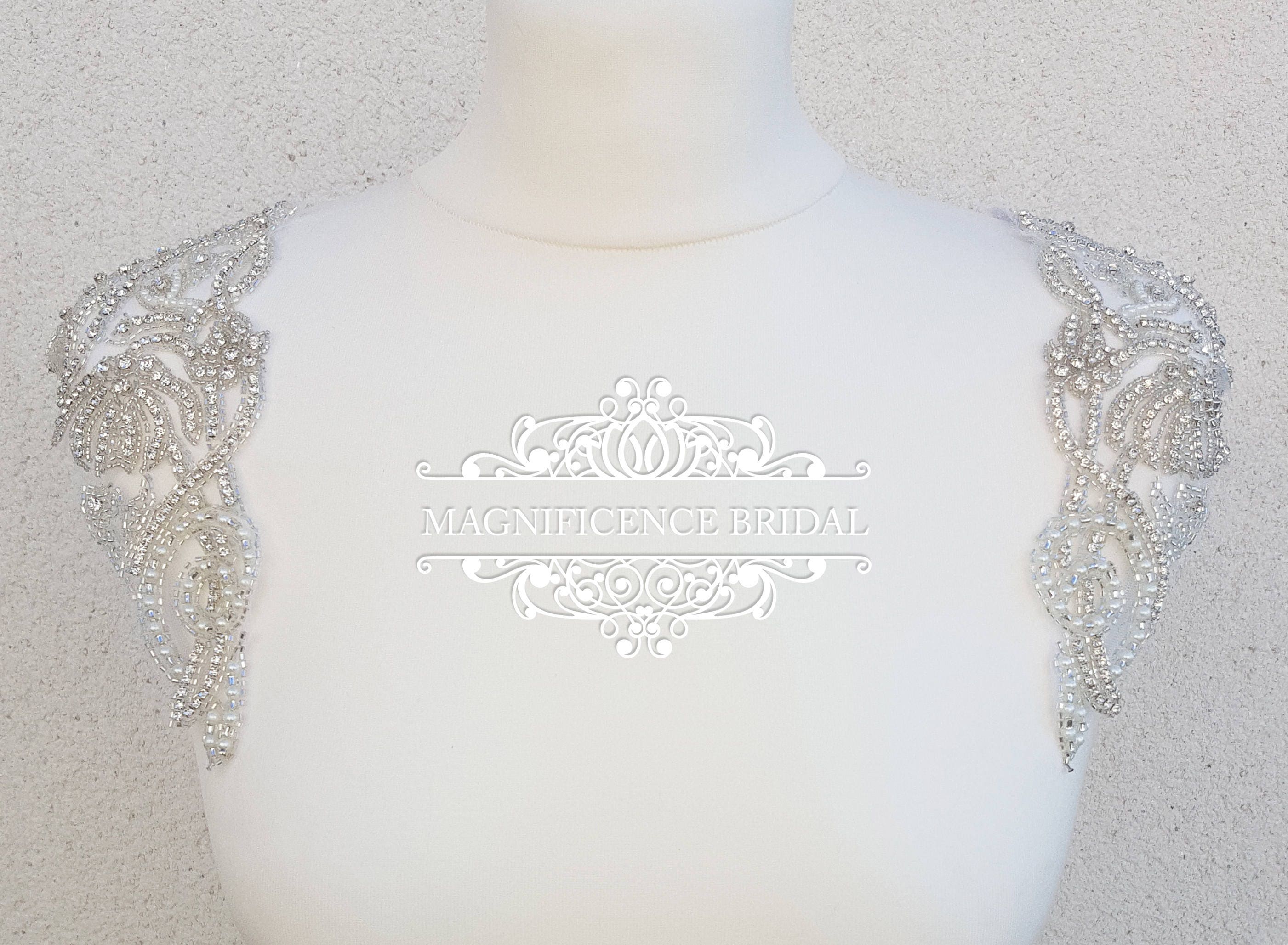 Bridal epaulettes, bridal applique, Shoulder Applique, beaded applique, Shoulder embroidery