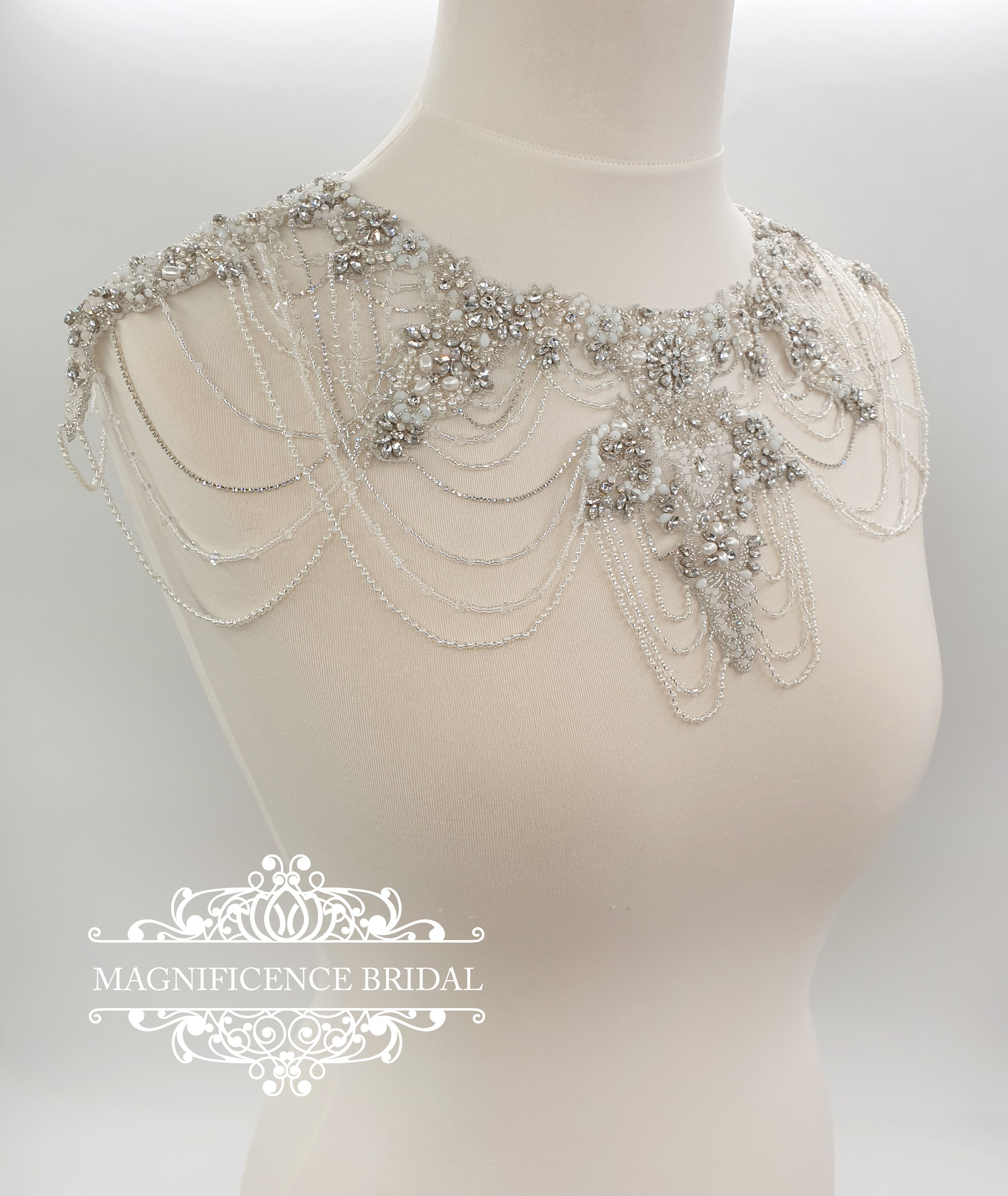 Shoulder cover up, bridal cover up, shoulder jewelry, wedding capelet, bridal drapes, beaded