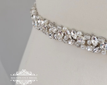 Bridal belt, pearl wedding belt,  pearl belt, thin bridal belt, thin pearl sash, bridal sash, wedding sash, Pearl bridal belt, 1/2, JULIET