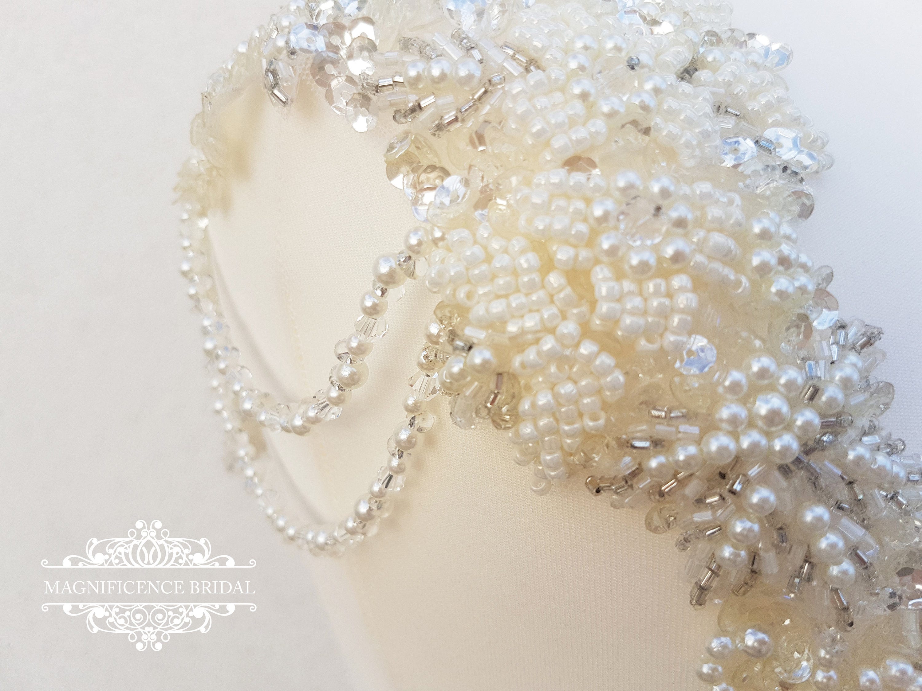 Pearl straps, Shoulder Applique, beaded applique, Shoulder beading