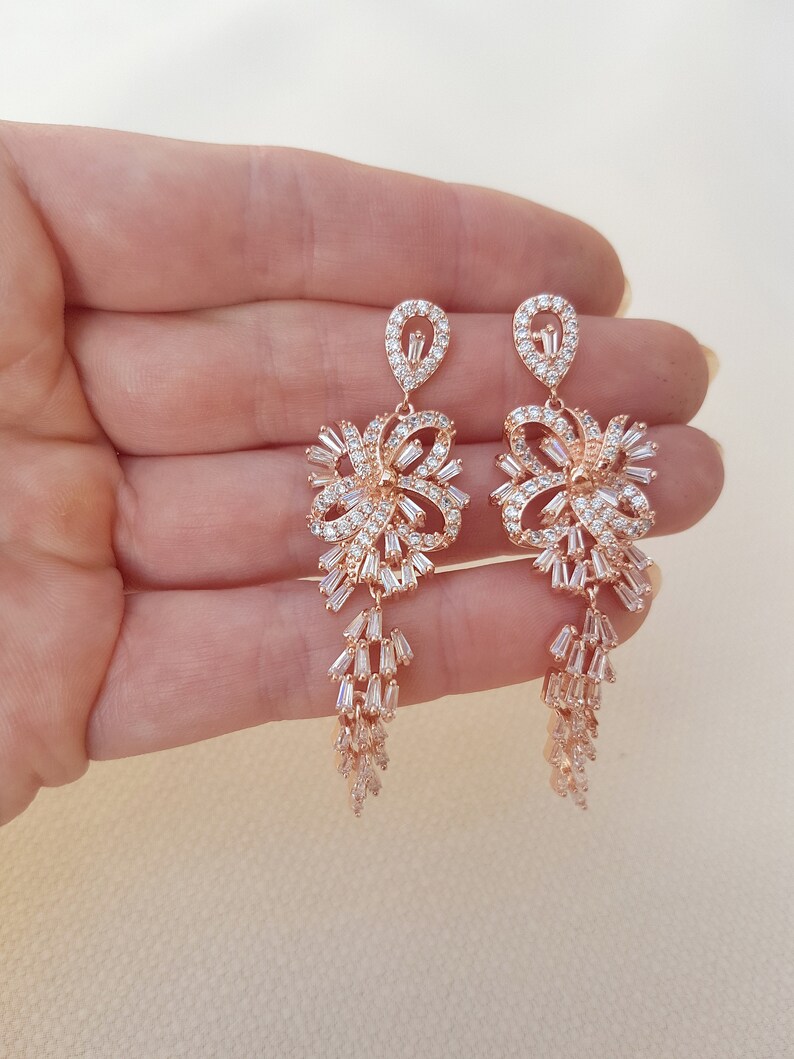 Bridal earrings rose gold bridal earrings Rose Gold Etsy