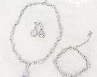 Parure de bijoux de mariée, collier de mariée, parure de cz, collier de zircons cubiques, parure de mariée, oxyde de zirconium cubique, parure de bijoux, parure de collier de cz, parure de cz, BIJOU