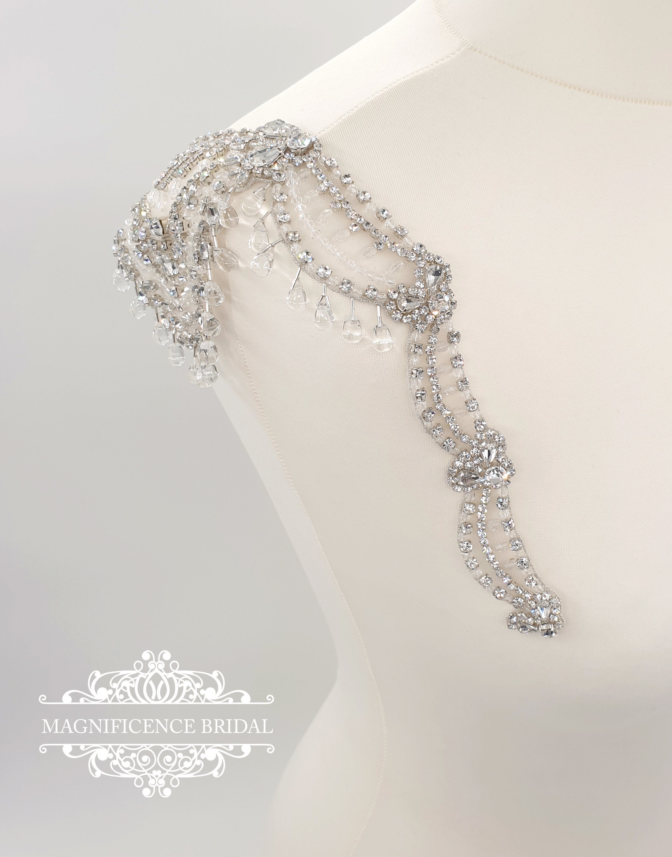 Crystal straps, wedding dress, bridal straps, Beaded shoulders, beaded