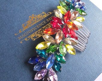 Rainbow hair comb, Rainbow bridal set,  rainbow wedding, pride wedding, LGBTQ accessories, rainbow bridal comb, Rainbow earrings