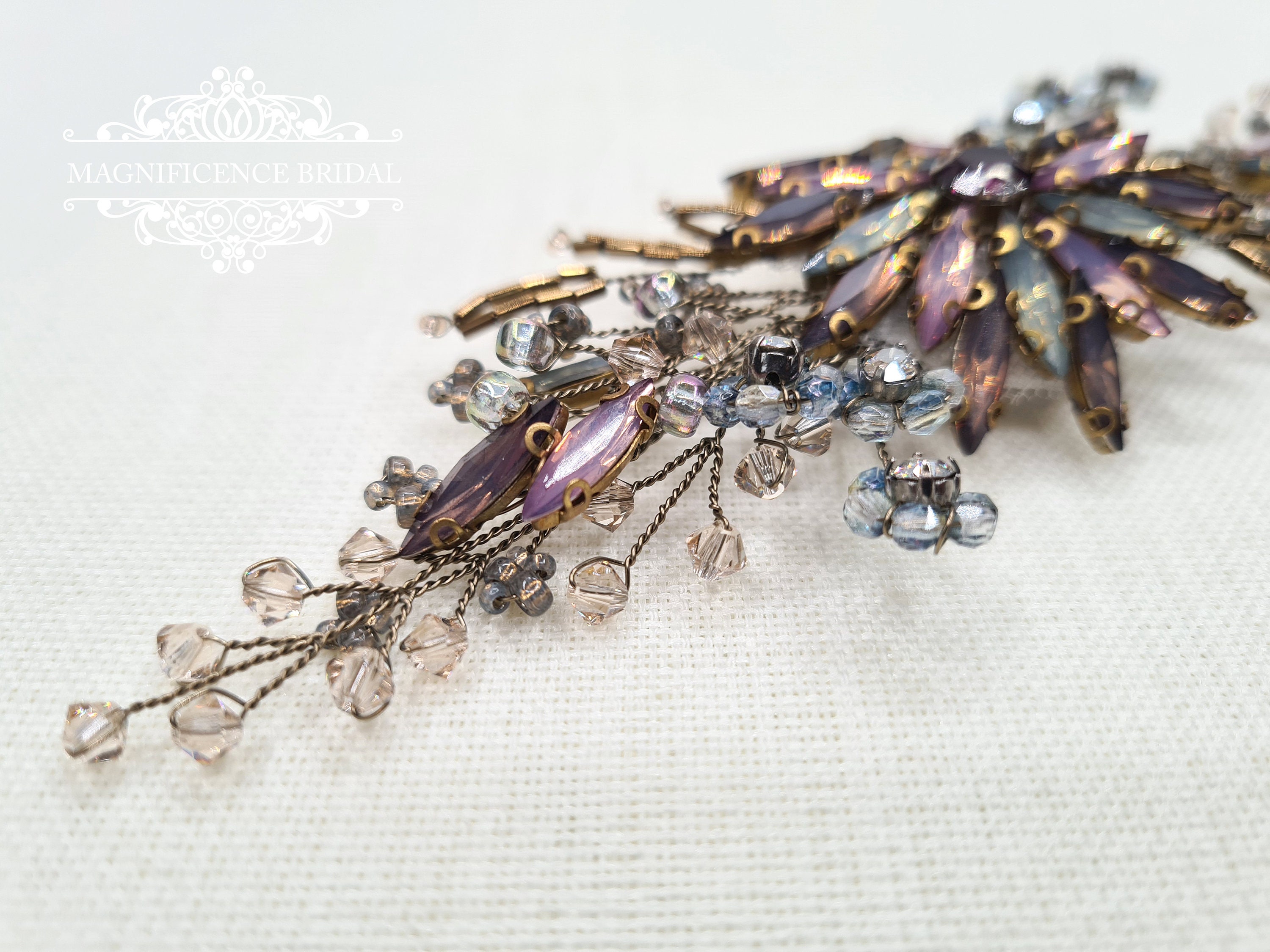 Vintage hair clip, Vintage gold bridal, Gold bridal clip, Multi colour