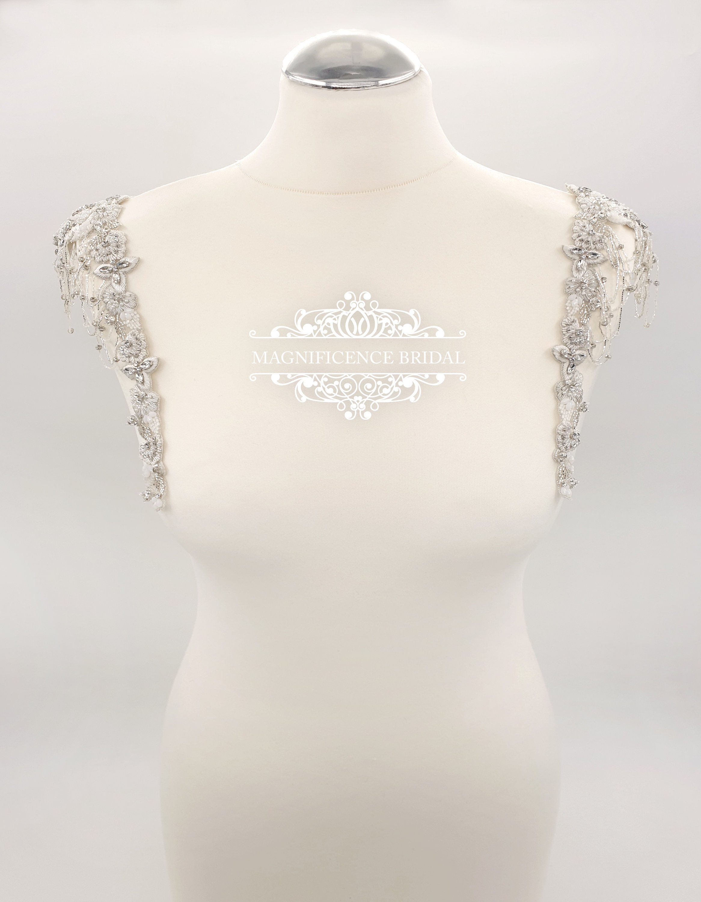 Bridal straps, wedding dress, Beaded shoulders, beaded belt, beaded
