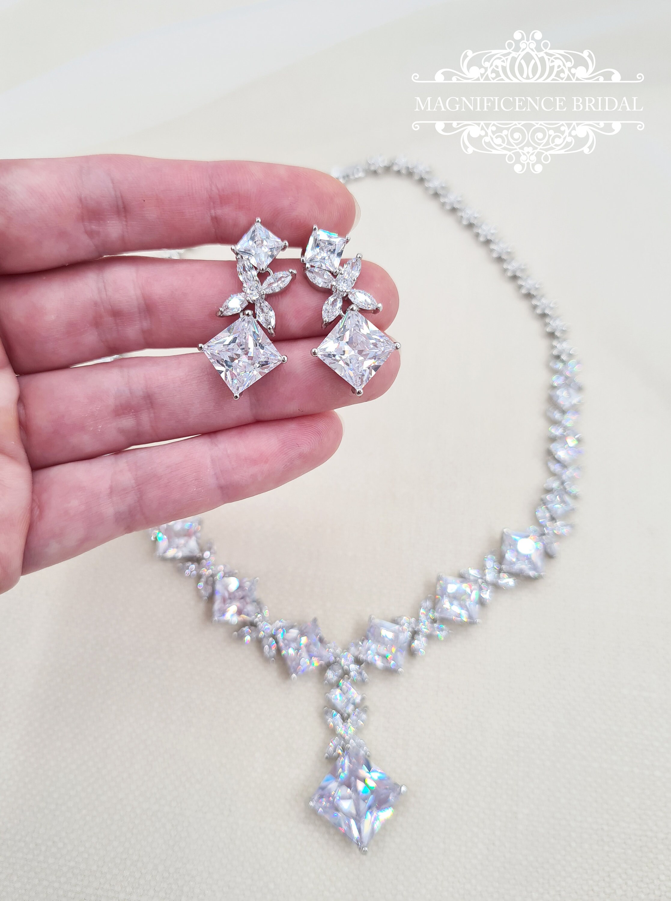 Bridal jewelry, sparkly bridal set, cz bridal set, statement jewelry, bling jewelry set, zircon