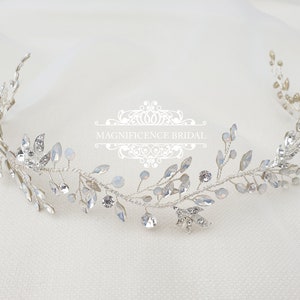 White opal headband, Bridal hair vine, wedding headpiece, bridal hair piece, opal hair vine, bridal headpiece, hair jewelry, opal SKYLAR