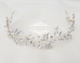 Diadema de ópalo blanco, enredadera de pelo nupcial, tocado de boda, pieza de pelo nupcial, enredadera de pelo de ópalo, tocado de novia, joyería para el cabello, ópalo SKYLAR