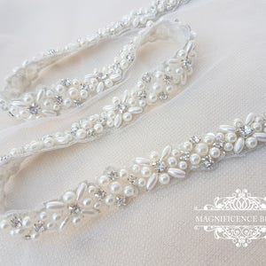 Bridal sash, thin bridal belt, thin bridal sash, thin pearl belt, thin wedding belt, wedding belt, skinny belt, pearl wedding belt, ELINA image 1
