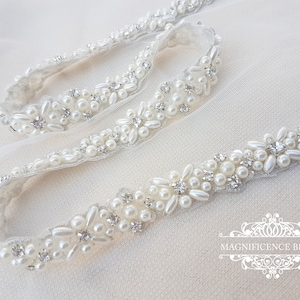 Bridal sash, thin bridal belt, thin bridal sash, thin pearl belt, thin wedding belt, wedding belt, skinny belt, pearl wedding belt, ELINA zdjęcie 1