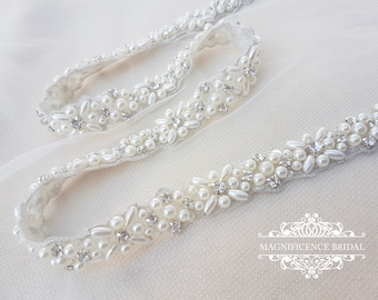 Bridal sash, thin bridal belt, thin bridal sash, thin pearl belt, thin wedding belt, wedding belt, skinny belt, pearl wedding belt, ELINA