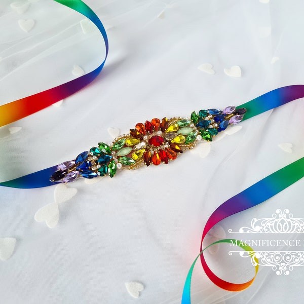 Rainbow sash belt, colorful belt, rainbow wedding, pride wedding, LGBTIQ accessories, rainbow bridal belt, multicolor belt LINDSAY