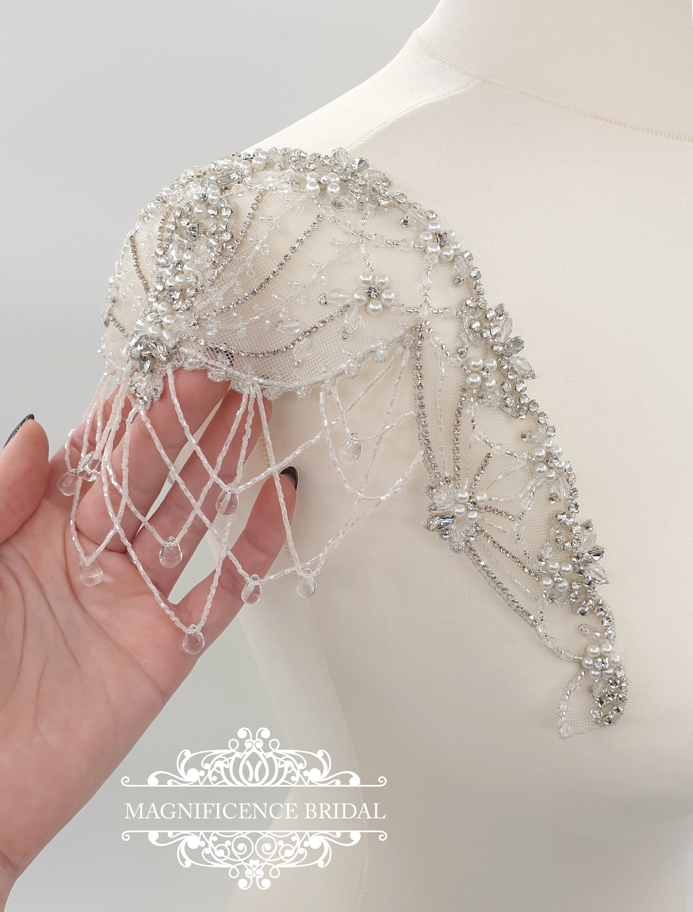 Wedding dress straps, bridal cap-sleeve, crystal straps, wedding dress